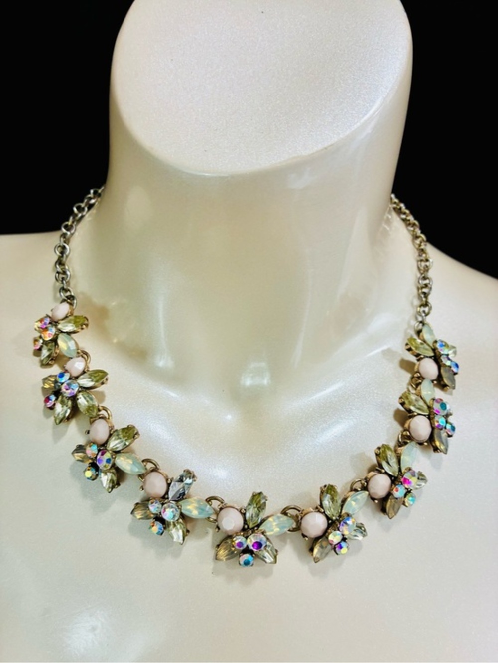 Crystal Floral Statement Necklace in Pale Opal and Gold